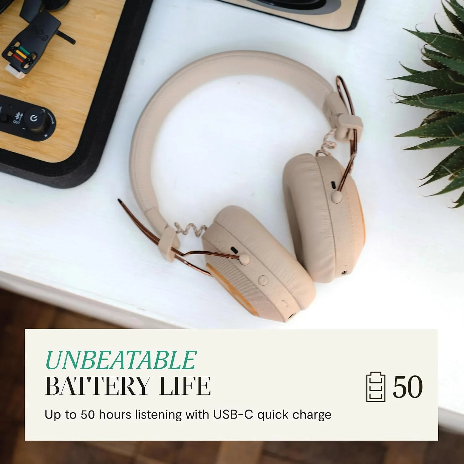 House of Marley Positive Vibration Riddim On-Ear Headphones, 50-Hour Playtime, Quick Charge, Crystal Clear Calls, Sustainable Bamboo (Cream)