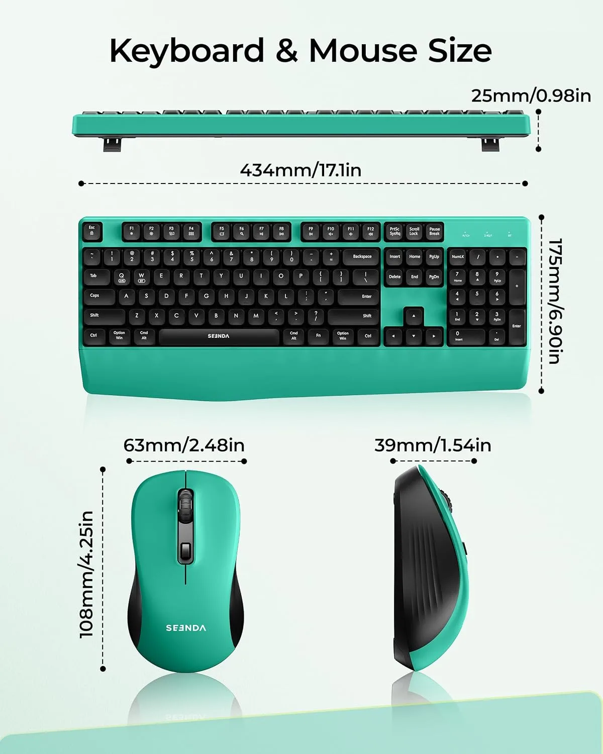 seenda COE200 Wireless Bluetooth Keyboard and Mouse Combo with Wrist Rest