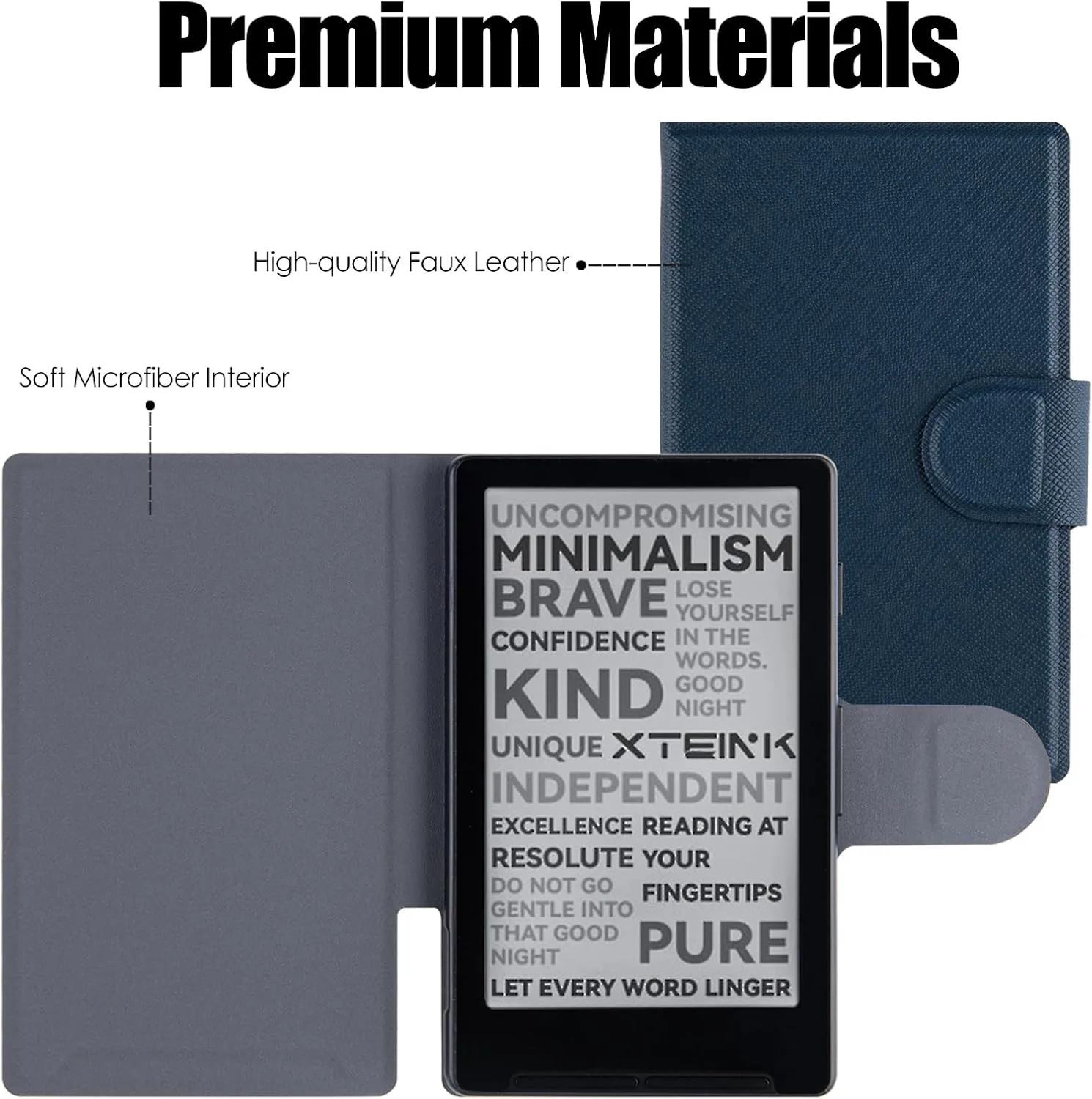 Magnetic Case for Xteink X4,PU Leather Slim Cover, Dark Blue
