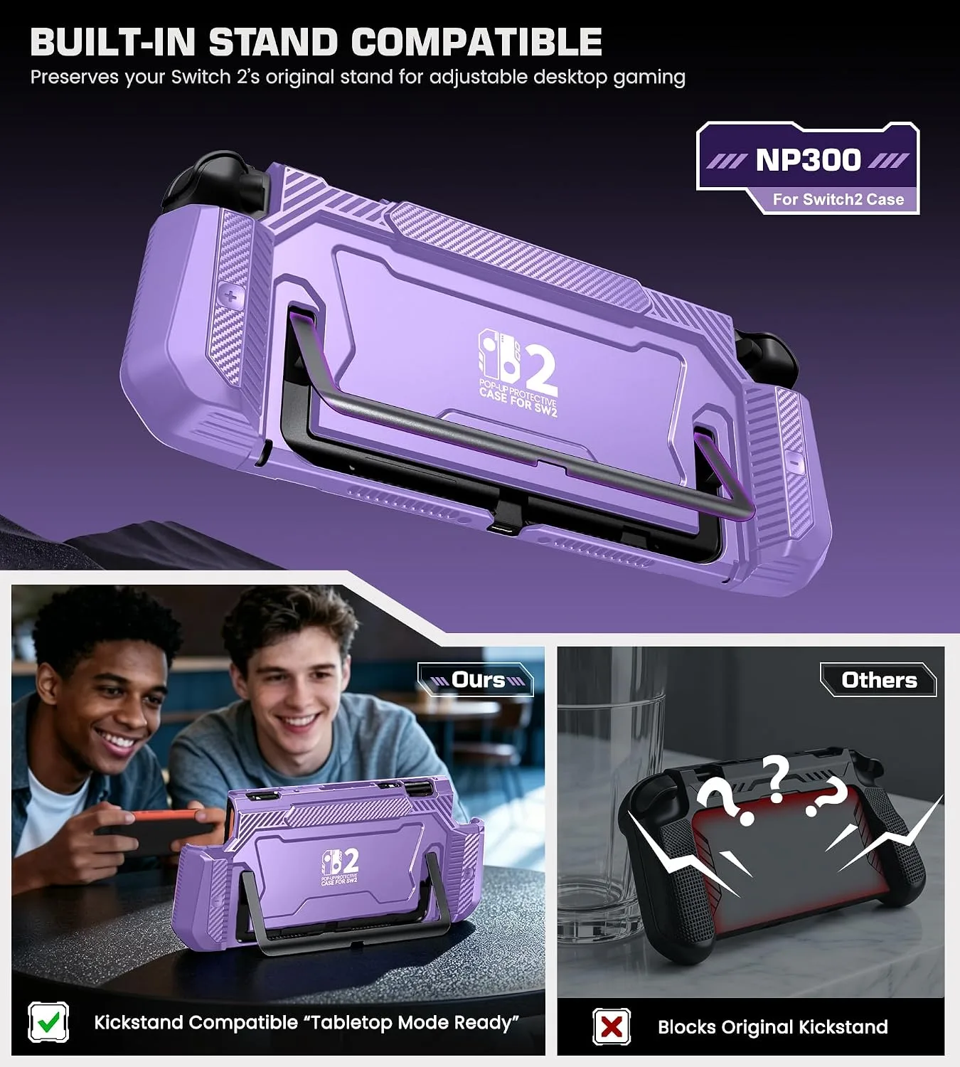 Dockable Purple Case for Switch 2,[Exclusive Pop-up Joy-Con Quick Release][Military-Grade Protection][Stand Compatible] Switch 2 Protective Case with Ergonomic Grip, Shell for Switch 2 Console