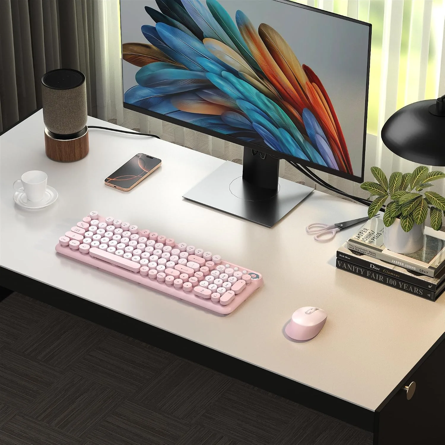 Colorful Wireless Keyboard and Mouse Combo (Pink)