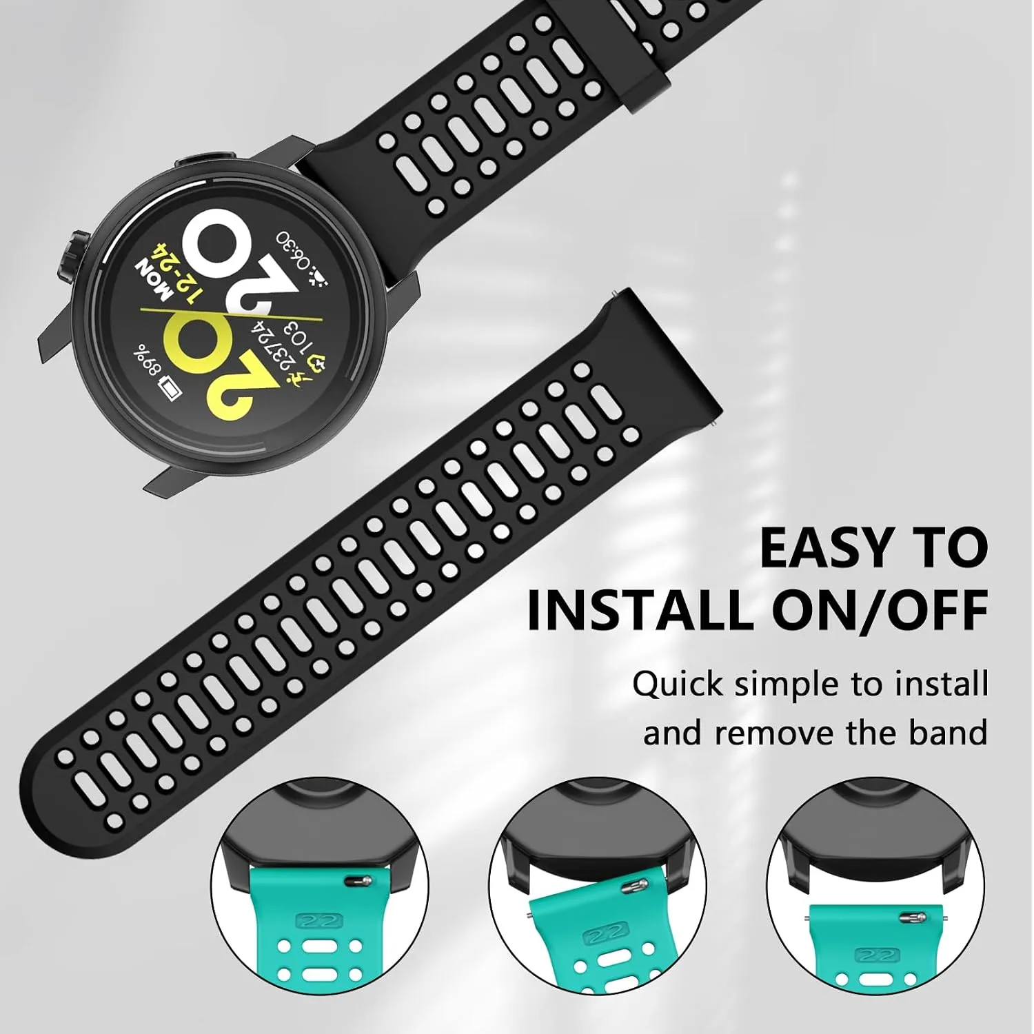 Compatible with Coros Pace 3/Apex 2 Pro/Apex Pro/Apex 46mm Watch Bands, 22mm Quick Release Watch Band Sport Silicone Watch Strap Breathable Wristband for Women Men
