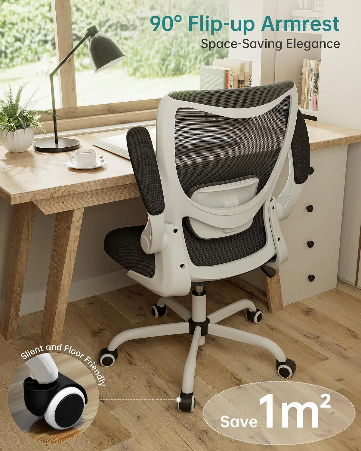 MUXX.STIL Office Chair, Ergonomic Desk Chair with Adjustable Lumbar Support and Flip up Armrest, Breathable Mesh Computer Chair for Home Office, White