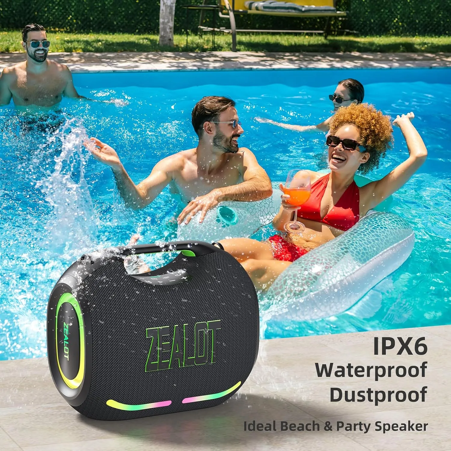 ZEALOT Loud Portable Bluetooth Speaker, 180W Peak Wireless with LED Light