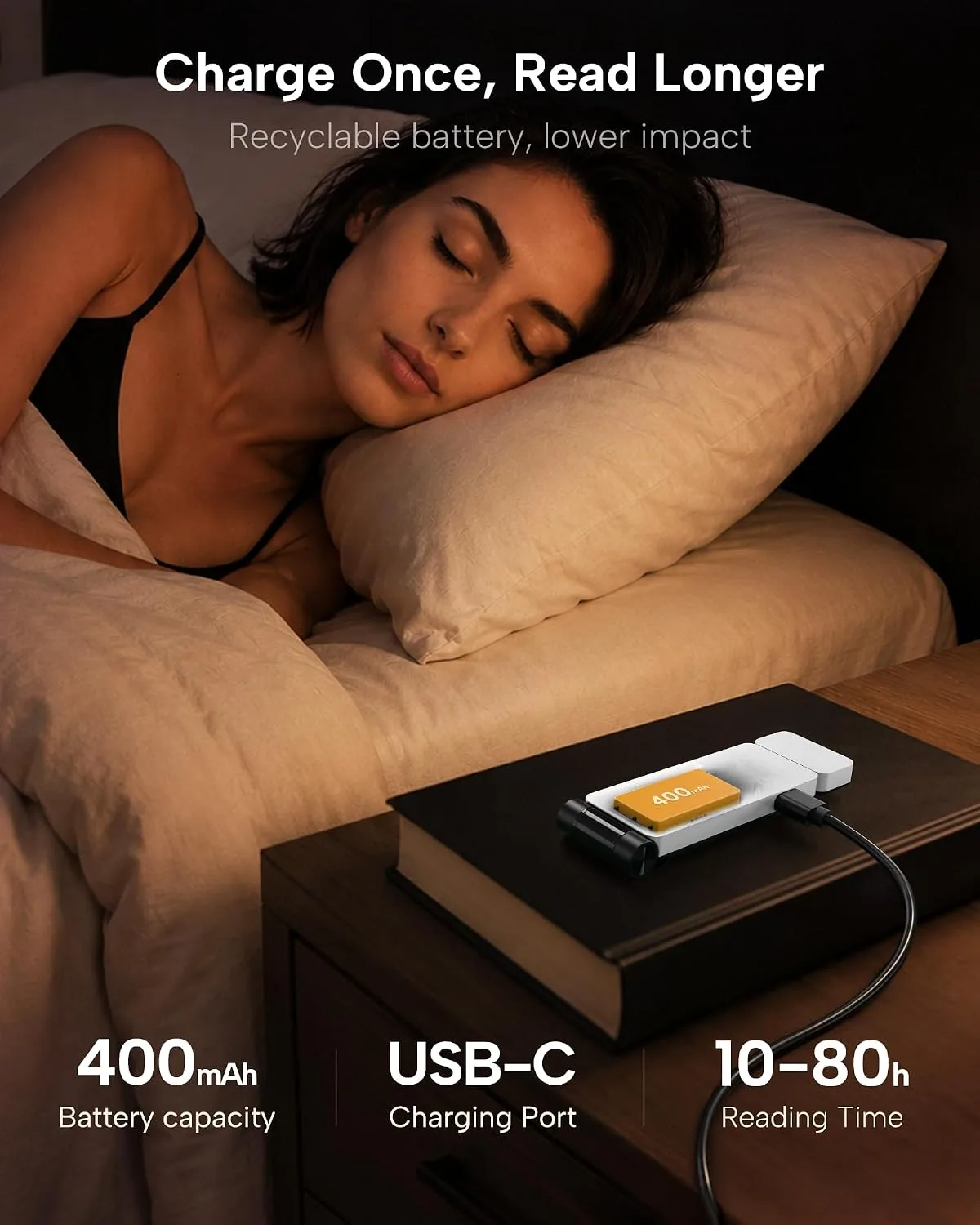 86lux Book Light, Rechargeable Clip-On LED Reading Light for Bed