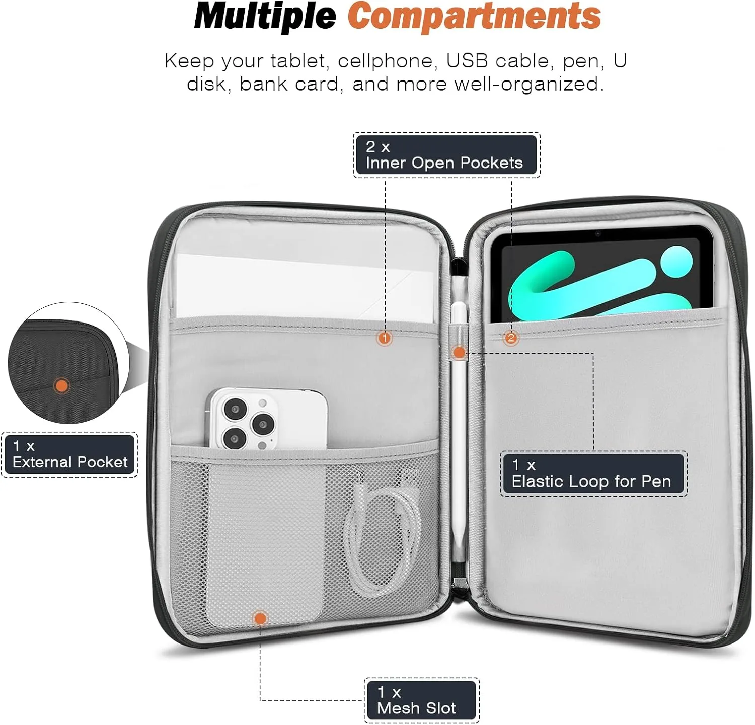 MoKo 8-9 Inch Tablet Sleeve Bag Carrying Case with Multiple Pockets