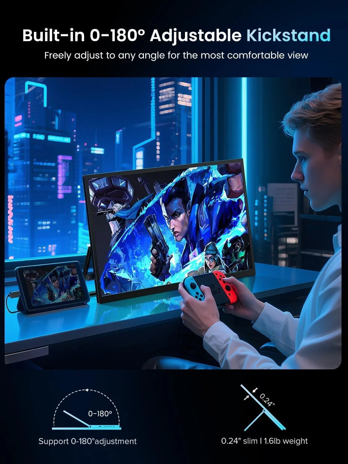 UPERFECT Portable Monitor 18.5-inch 120HZ Touchscreen 100% sRGB w/VESA & Stand 180° Adjustable Ultra-Slim & Lightweight Frameless FHD FreeSync IPS HDR Gaming Display, Travel Second Monitor for Laptop