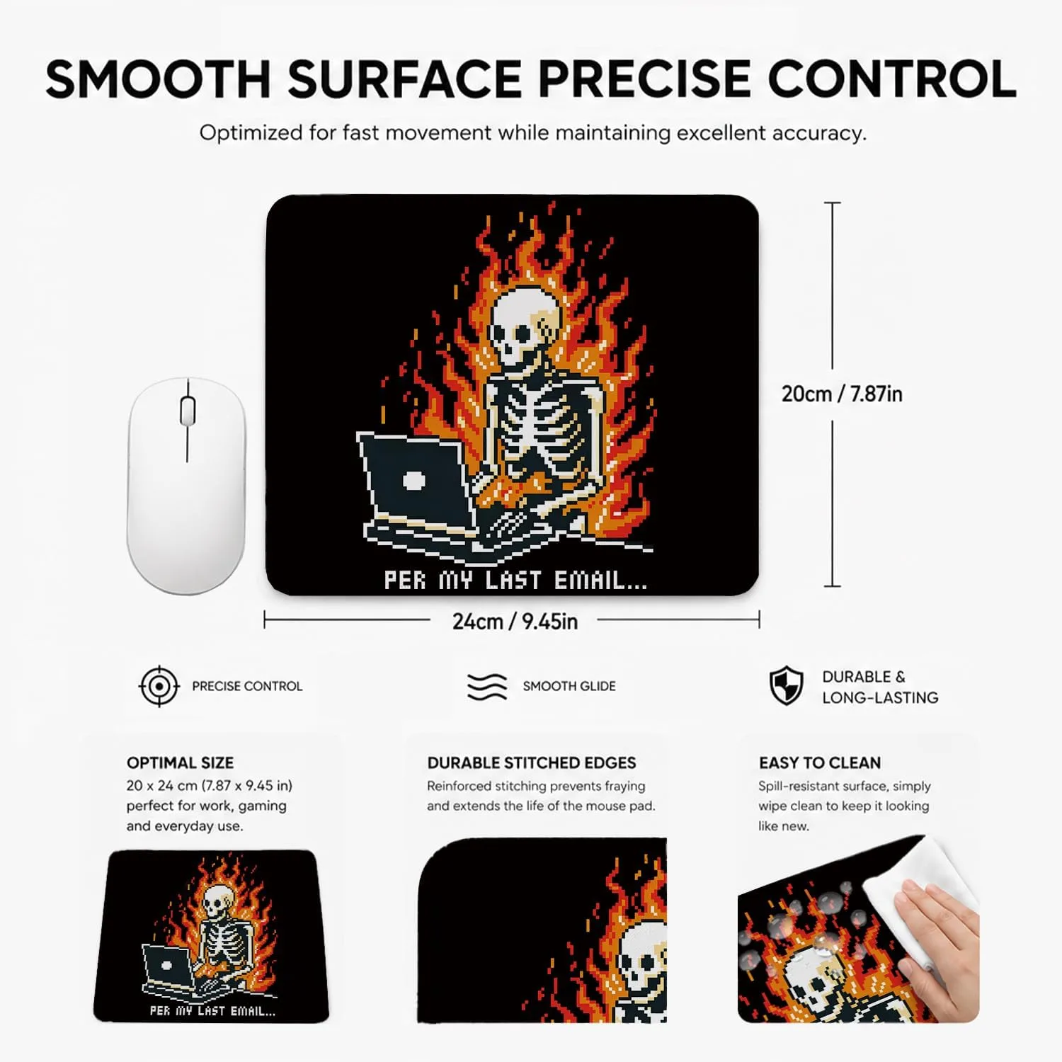 HONLUNG Funny Office Mouse Pad, Sarcastic Work Humor Desk Accessories, Per My Last Email Skeleton Mouse Pad, Non-Slip Rubber Base, Stitched Edges, Funny Coworker Gift, Small Mousepad,9.4x7.9 Inch