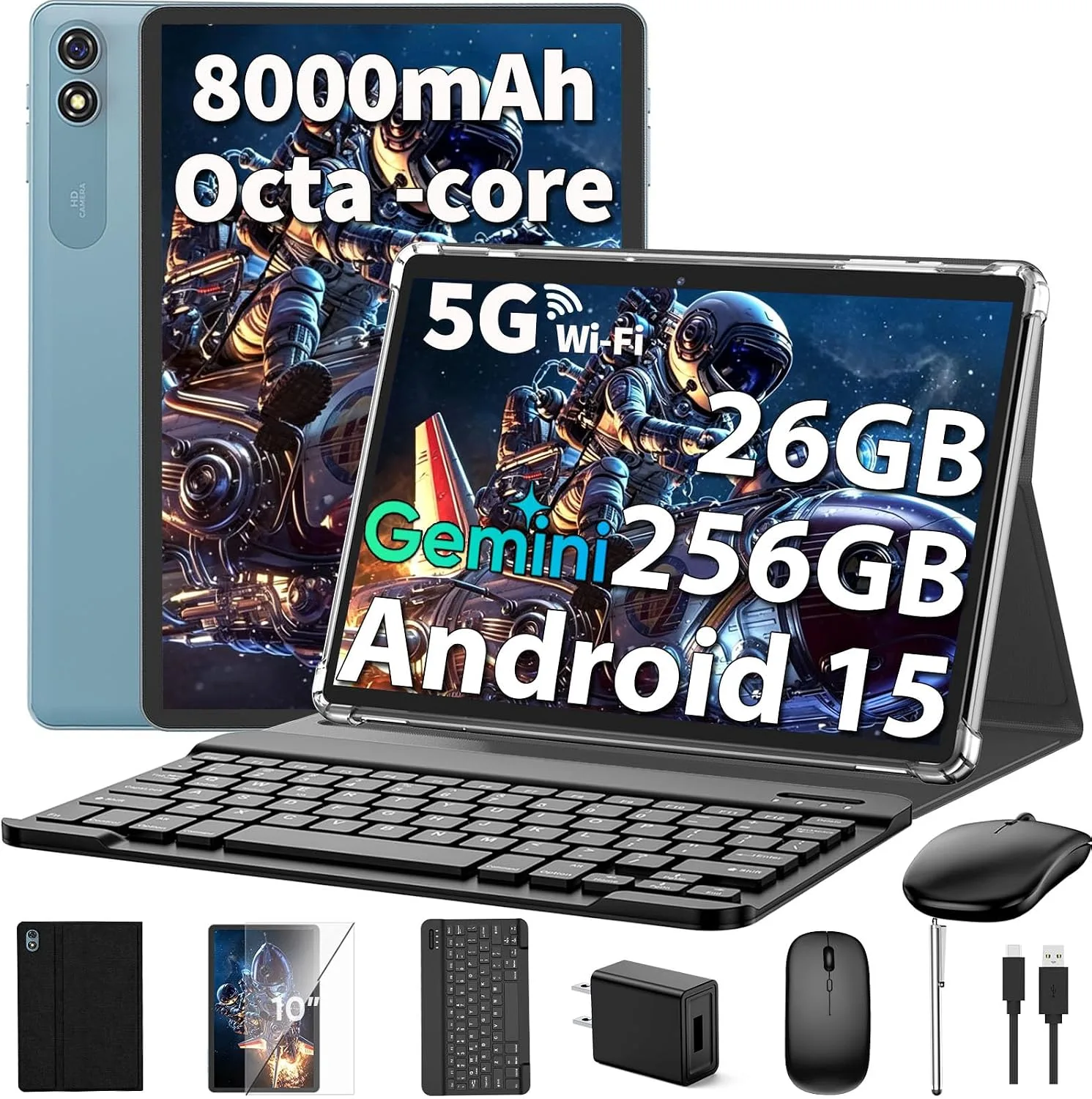 Android 15 Tablet 10 Inch, 2026 Tablet with Keyboard, 24GB+256GB+2TB Expand