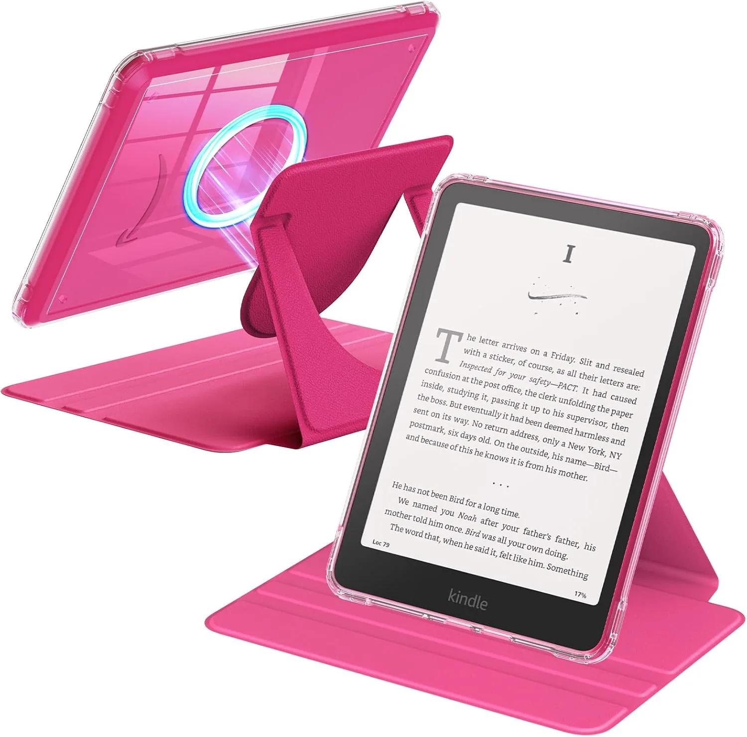 MoKo 360°Rotating Case for 7"Kindle Paperwhite 12th Gen/Colorsoft,Raspberry