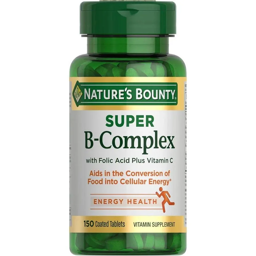 Nature's Bounty Super B Complex Vitamins with Vitamin C & Folic Acid, Vitamins for Immune & Cellular Energy Support, 150 Tablets