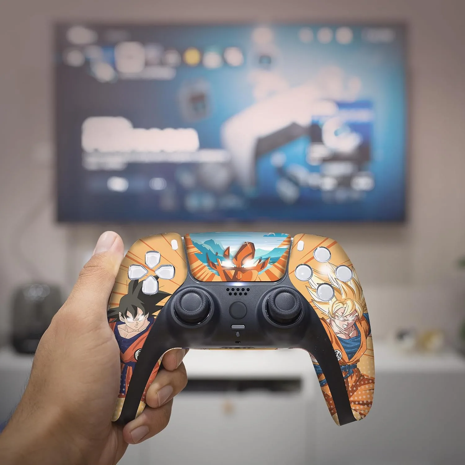 Overpowered Gokku Custom PS-5 Controller Wireless compatible with Play-Station 5 Console by BCB Controllers | Proudly Customized in USA with Permanent HYDRO-DIP Printing (NOT JUST A SKIN) (MODDED)