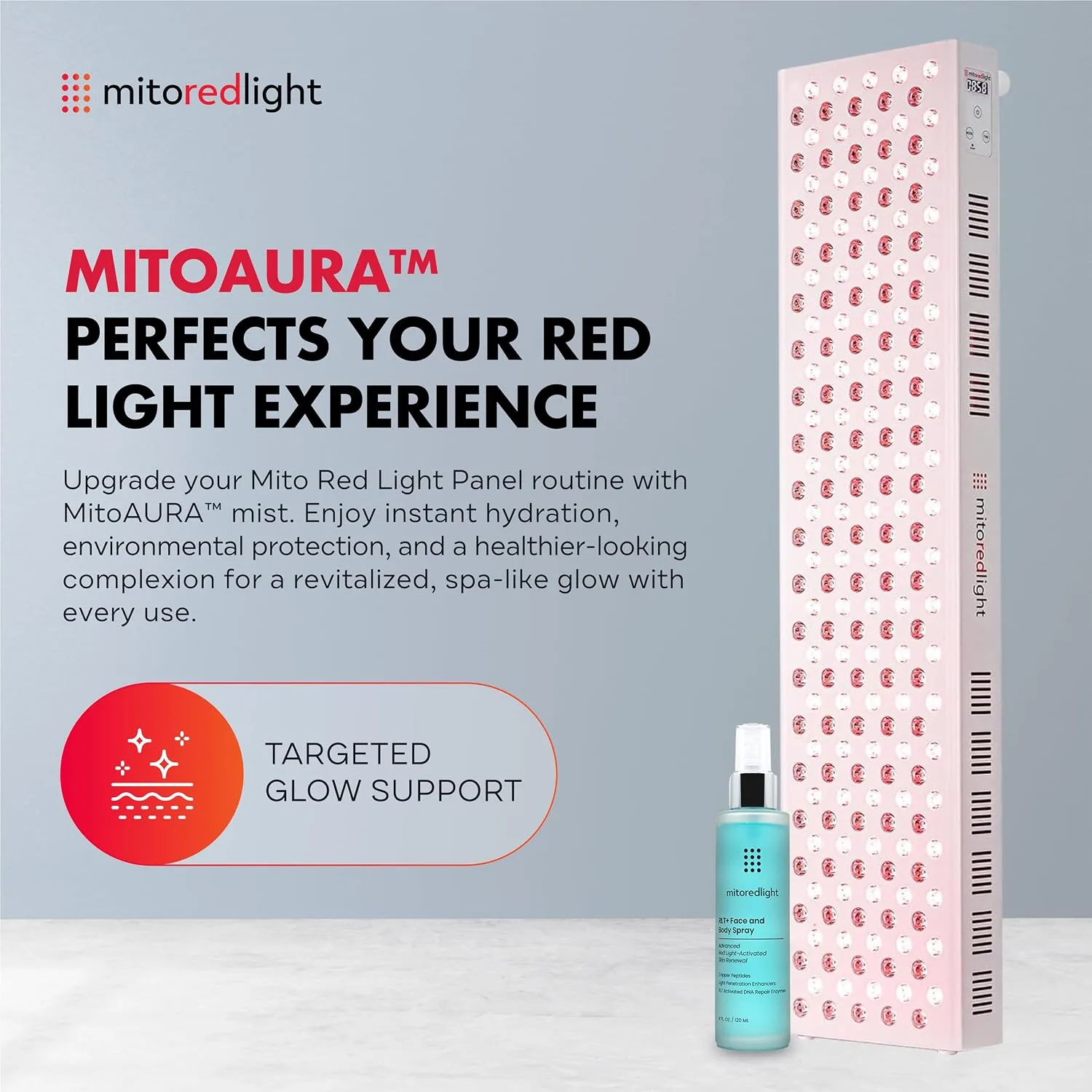 Mito Red Light – MitoMAX 2.0 Red Light Panel – Red Light Therapy for Face and Neck – Red Light & Near Infrared Red Light Therapy – At-Home Red Light Therapy for Body