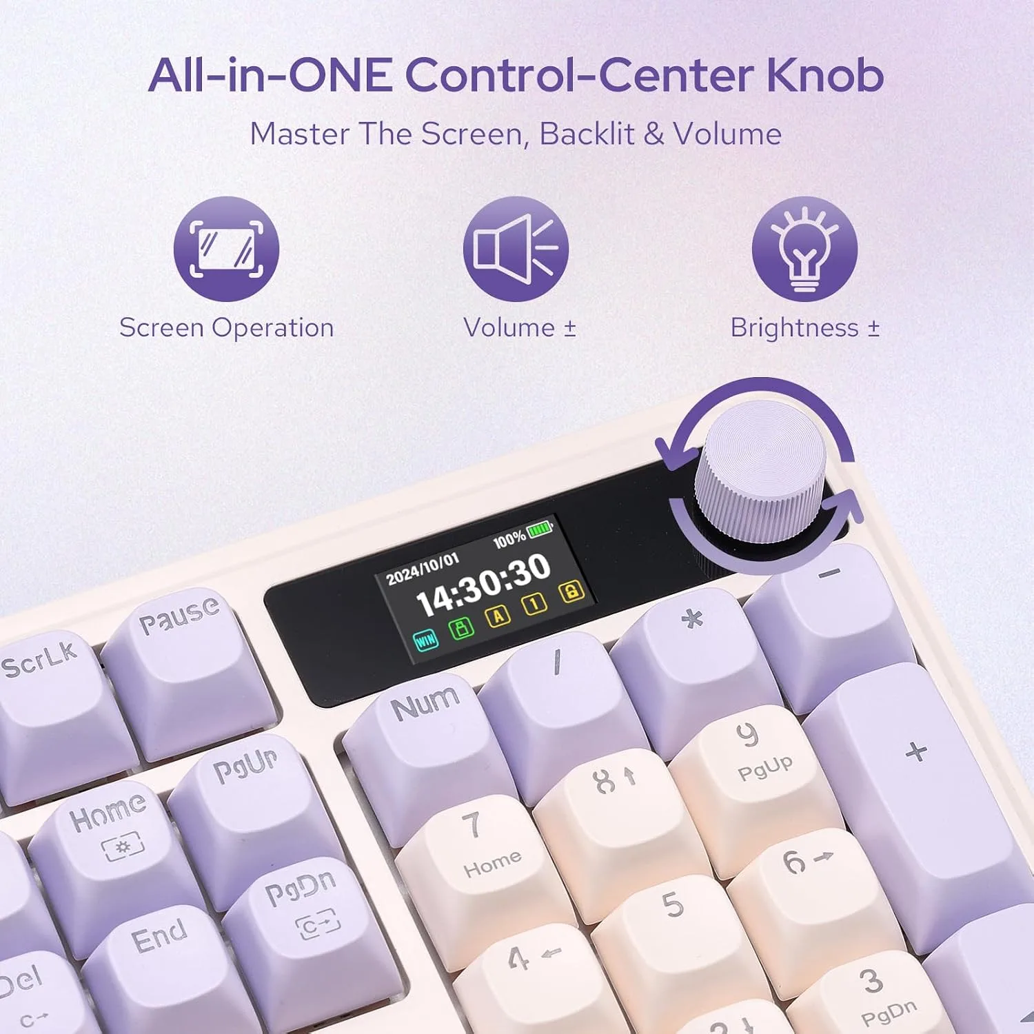 Redragon K762 PRO Wireless 104-Key Gasket Gaming Keyboard, Screen & Knob