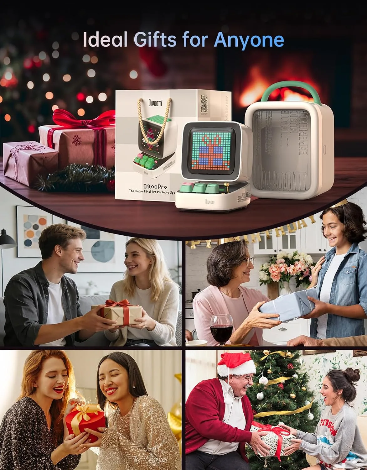 Divoom Ditoo Retro Pixel Art 15W Bluetooth Speaker,Cute Speaker with Alarm,White Noise & Mini Games,Iconic Desk Setup Speaker with 16X16 LED App Controlled Front Screen,Gifts for Anyone (White)