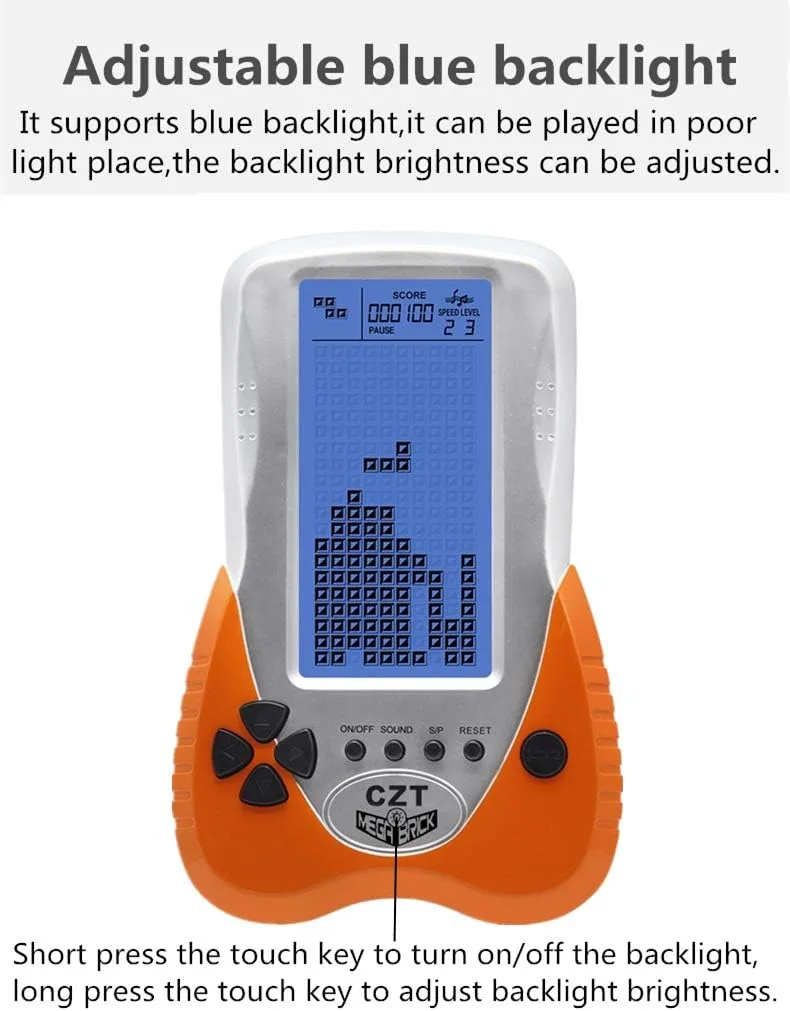 CZT Retro Brick Game Console Big Blue Backlight Screen Built-in 23 Games Tank Battle/Racing Can Plug Headphone Nostalgic Puzzle Pocket Handheld Porable Machine Children's Toys (Orange)
