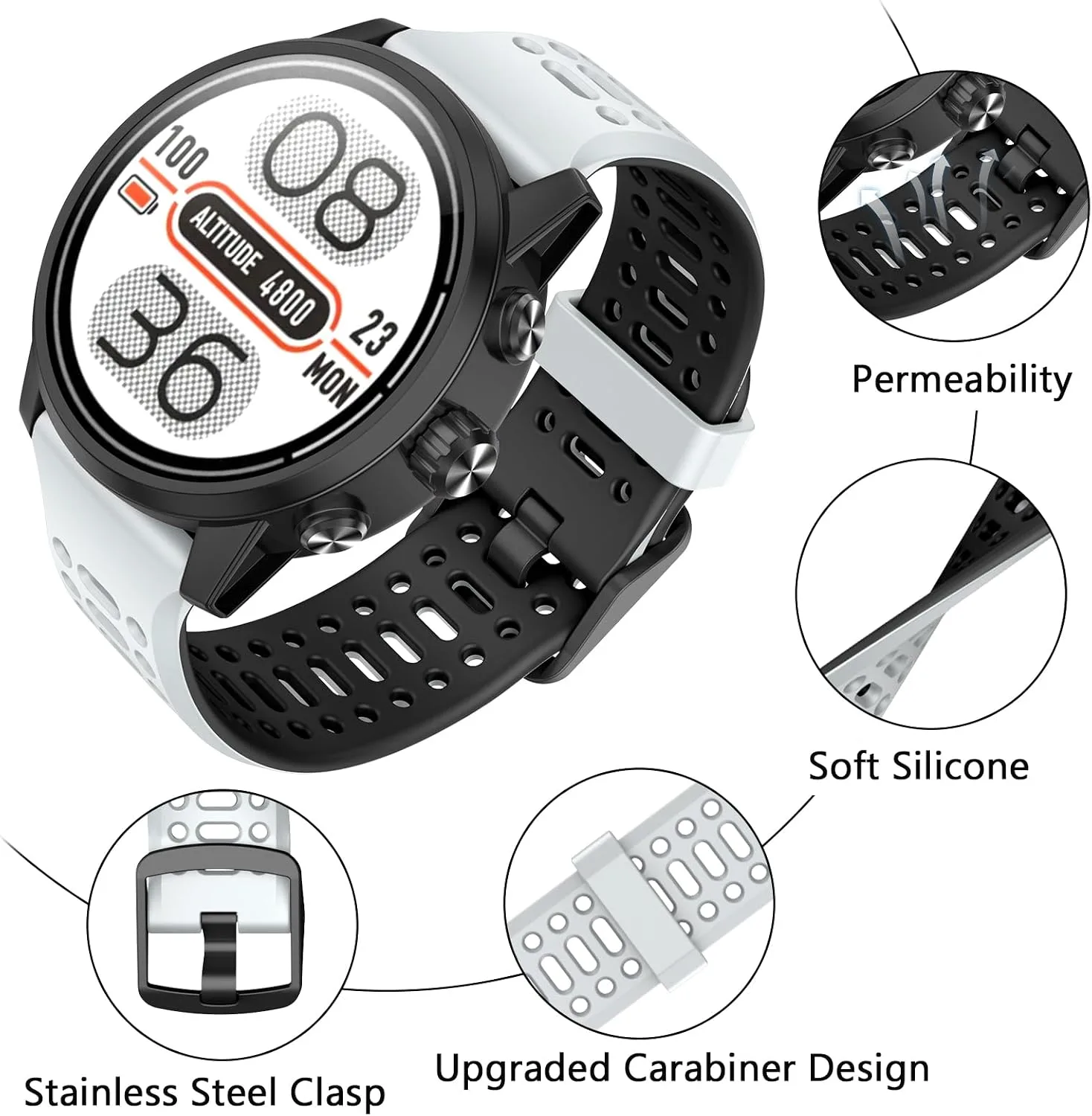Compatible with Coros Pace 2/Apex 42mm/Apex 2 Watch Bands, 20mm Quick Release Watch Band Sport Silicone Watch Strap Breathable Wristband for Women Men