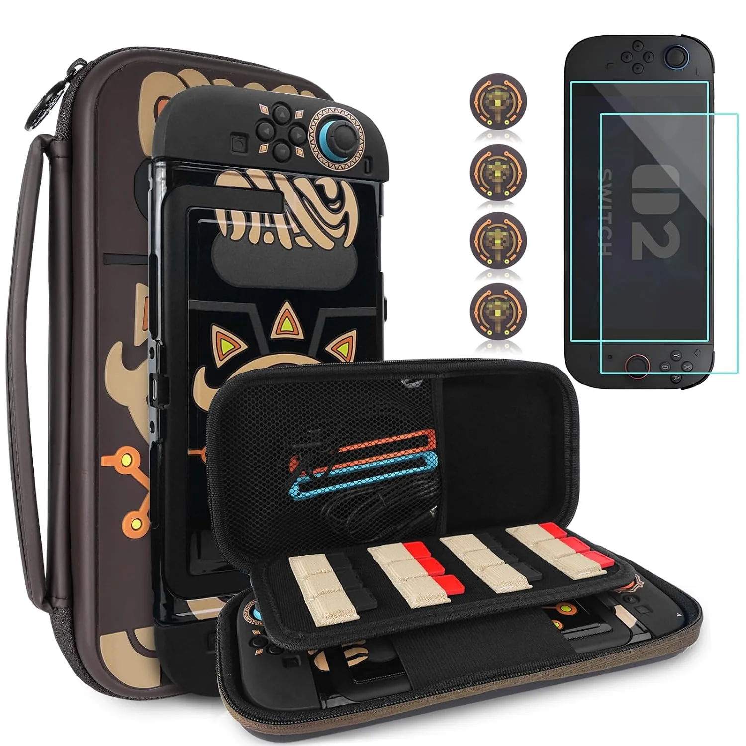 Estuche para Nintendo Switch 2 2025 Tikodirect con accesorios y protector de pantalla negro