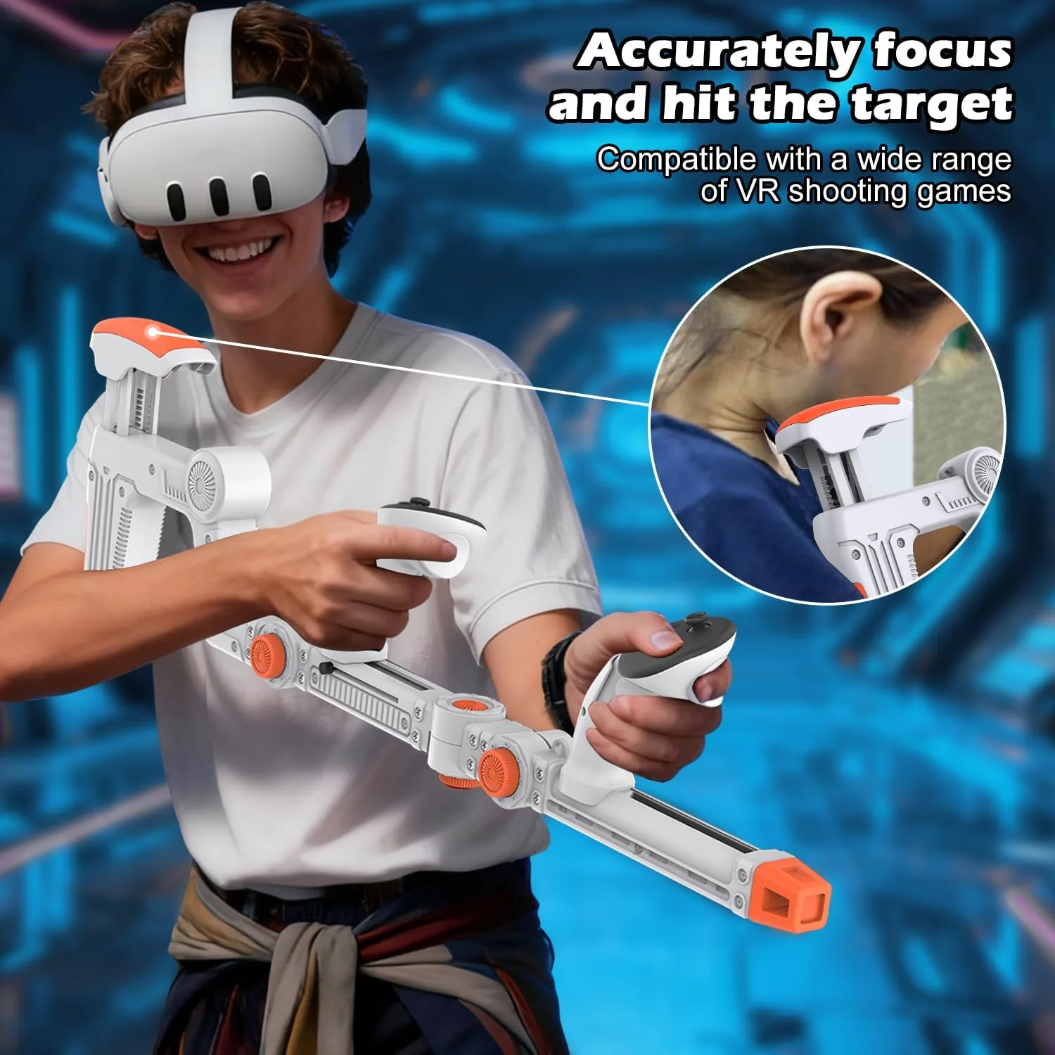 VR Gunstock Compatible with Meta Quest 2/3/3S/Pro, Shoulder Straps Adjustable FPS Gaming Controller Accessories Quick Magnetic Attachment Cheek Pad Immersive VR Stock Rifle Gameplay (White)