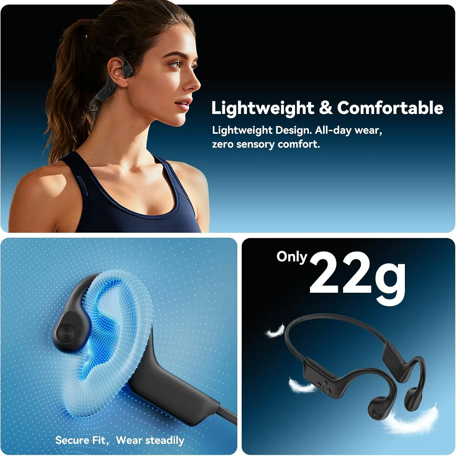 Fanisic Bone Conduction Headphones, Bluetooth 6.0 Open Ear Headphones with Mic, Type-C Quick Charge. Long Battery Life, IPX5 Sweatproof, Lightweight Comfortable for Office, Sports, and Driving(Black)