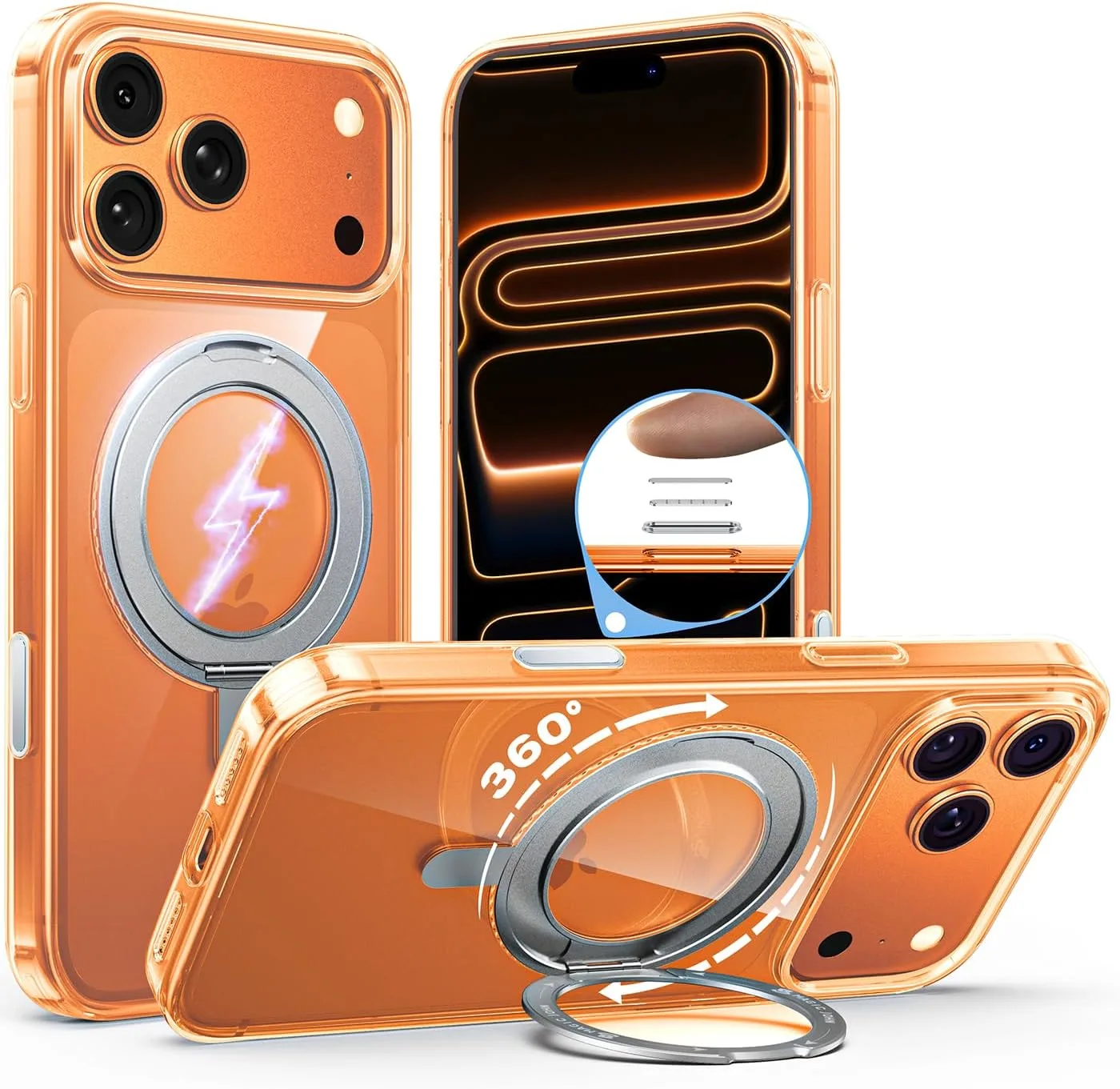 Magic John for iPhone 17 Pro Max Case with 360 Magnetic Stand [Fit for MagSafe] [3X Military-Grade Protection] [Camera Control Button] Slim Case for iPhone 17 Pro Max Phone case,6.9"，Clear