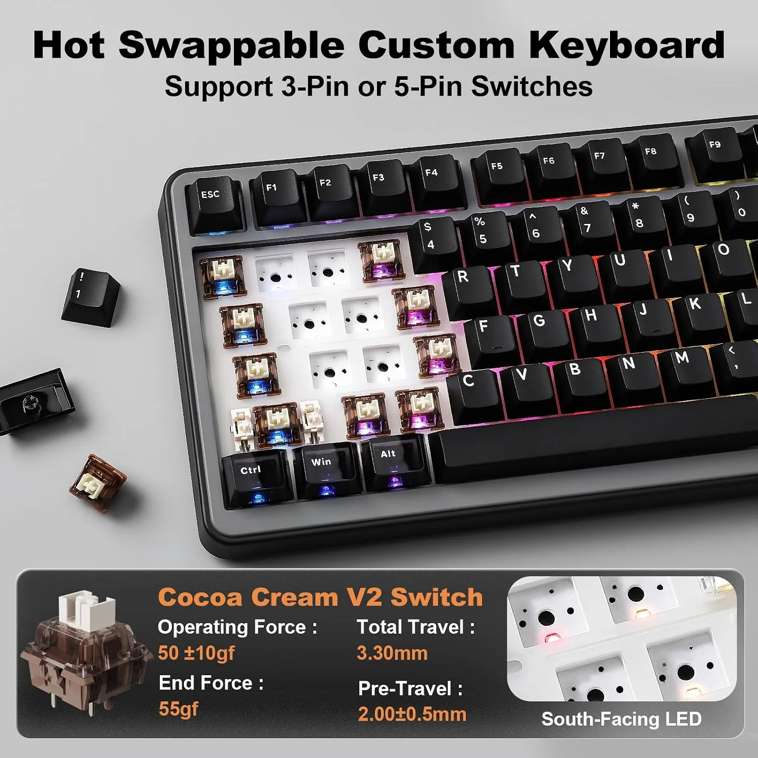 YUNZII B75 PRO MAX 75% Mechanical Keyboard (Black, Cocoa V2)