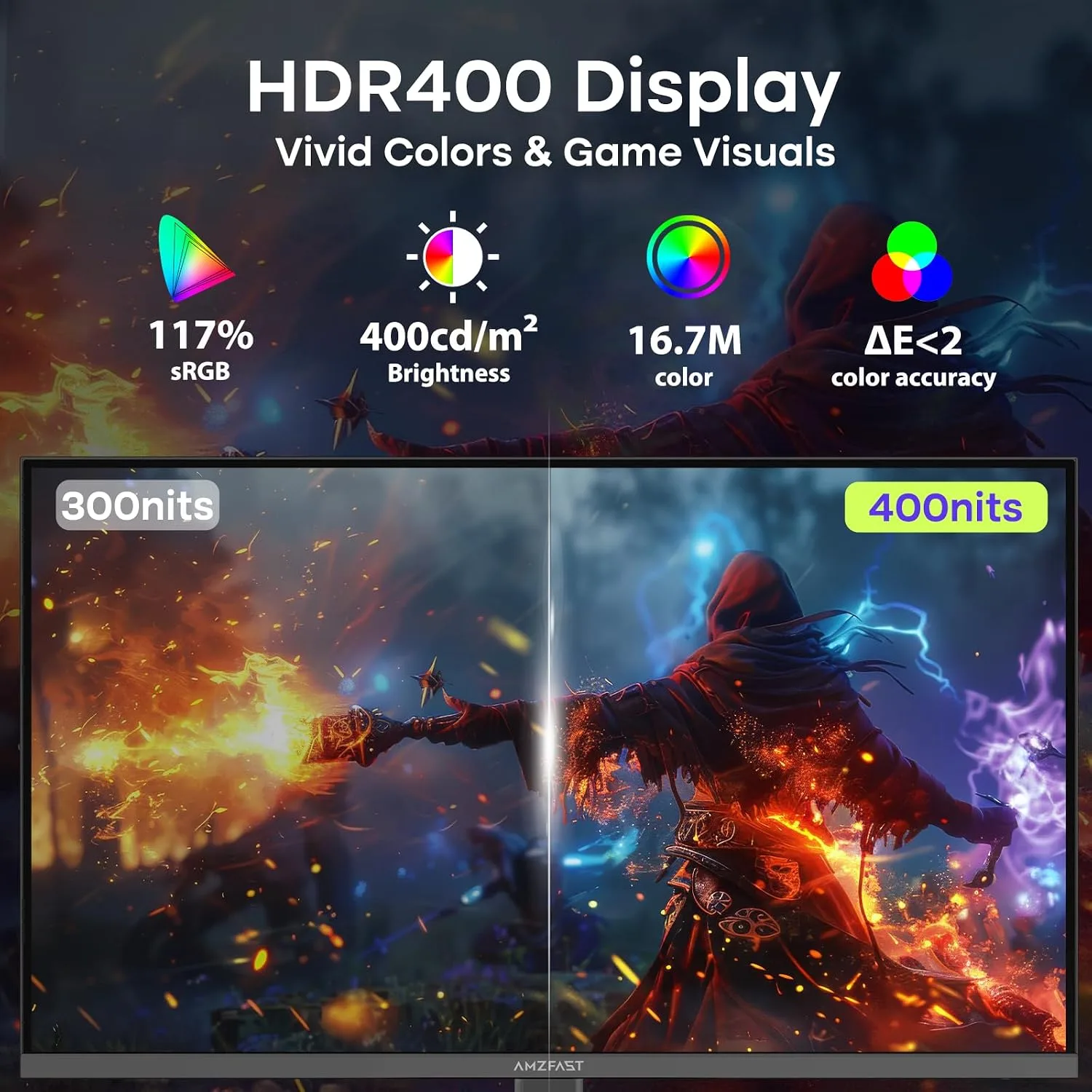 Amzfast 27 Inch Gaming Monitor 280Hz WQHD (2560x 1440) Height Adjustable