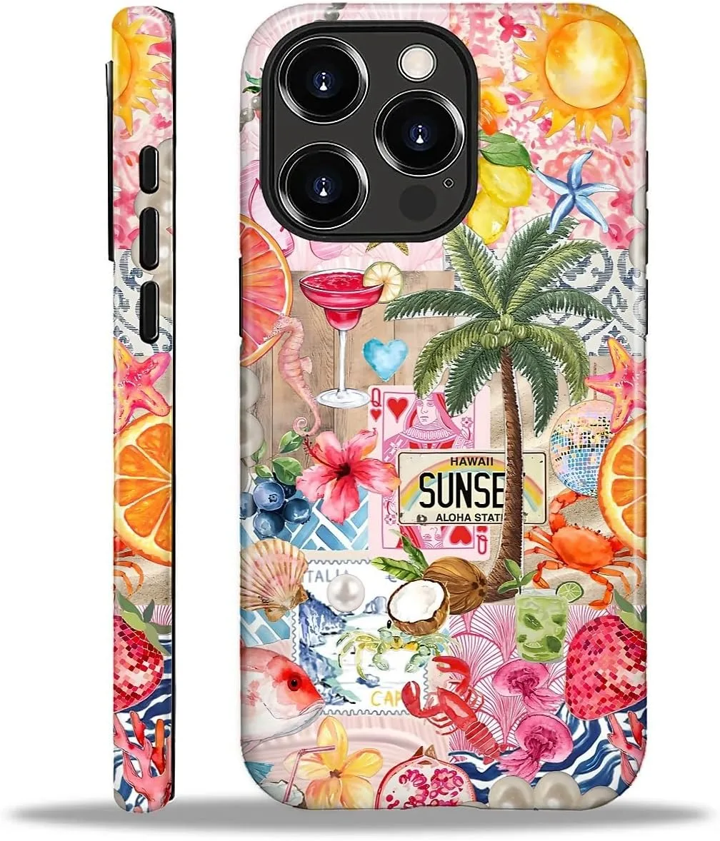 DAIZAG Case for iPhone 16 Pro Max,Mixed 2 Layer Design Shockproof Soft TPU Ddouble Protection Phone Case for iPhone 16 Pro Max-Aesthetic Summer Beach