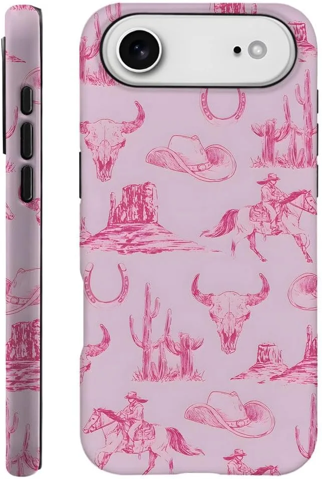 Case Compatible with iPhone 17 Air,Fall Prevention Hybrid 2-Layer Hard Shell Phone Cover for Girls Boys,Pink Hat Horse Western Cowboy