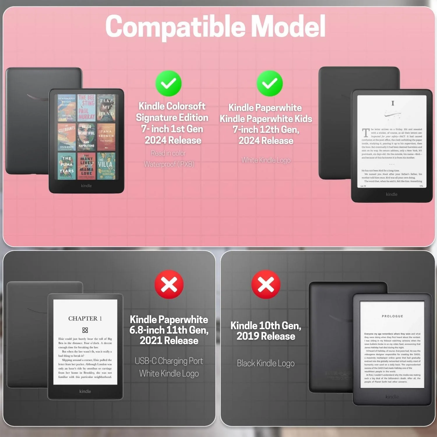 TNP Kindle Paperwhite 12th Gen Case, Colorsoft 7-Inch Composition Book Pink