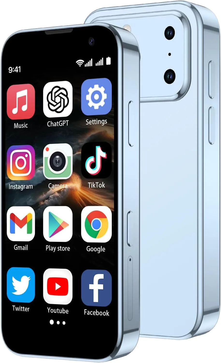Mini Smartphone 3.0" HD Touchscreen - Unlocked Android Compact Mobile Phone for Kids & Students | Smallest Cell Phone for Travel Backup & Digital Detox | WiFi, GPS, Face ID, Dual SIM, 2GB+16GB, Blue