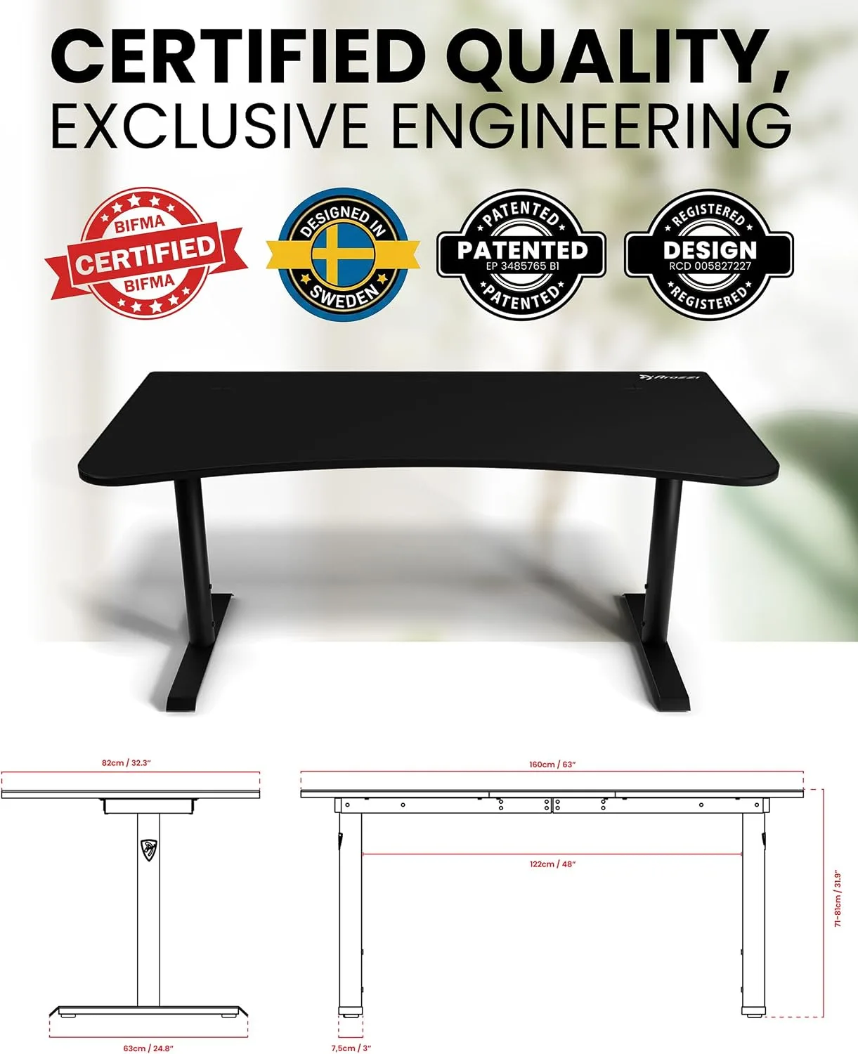 Arozzi Arena Ultrawide Curved Gaming Desk Pure Black