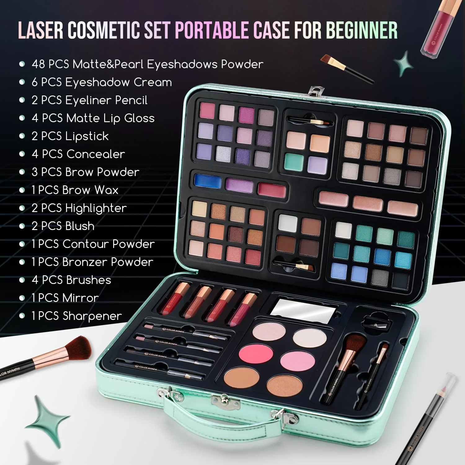 Color Nymph Makeup Kits for Girls Women Makeup Set and Cosmetic Case Green