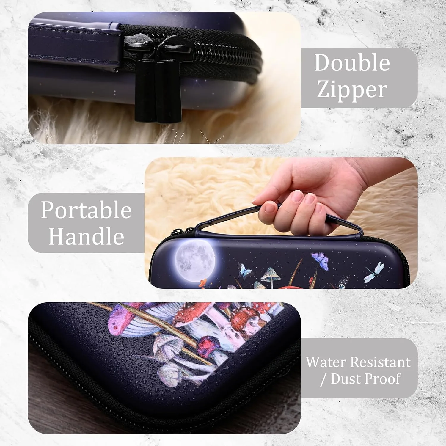 WtallasiSei Mushrooms Moon Butterfly Carry Case Compatible With Nintendo Switch Lite And Switch Oled, Hard Portable Travel Storage Bag For Accessories Console Games