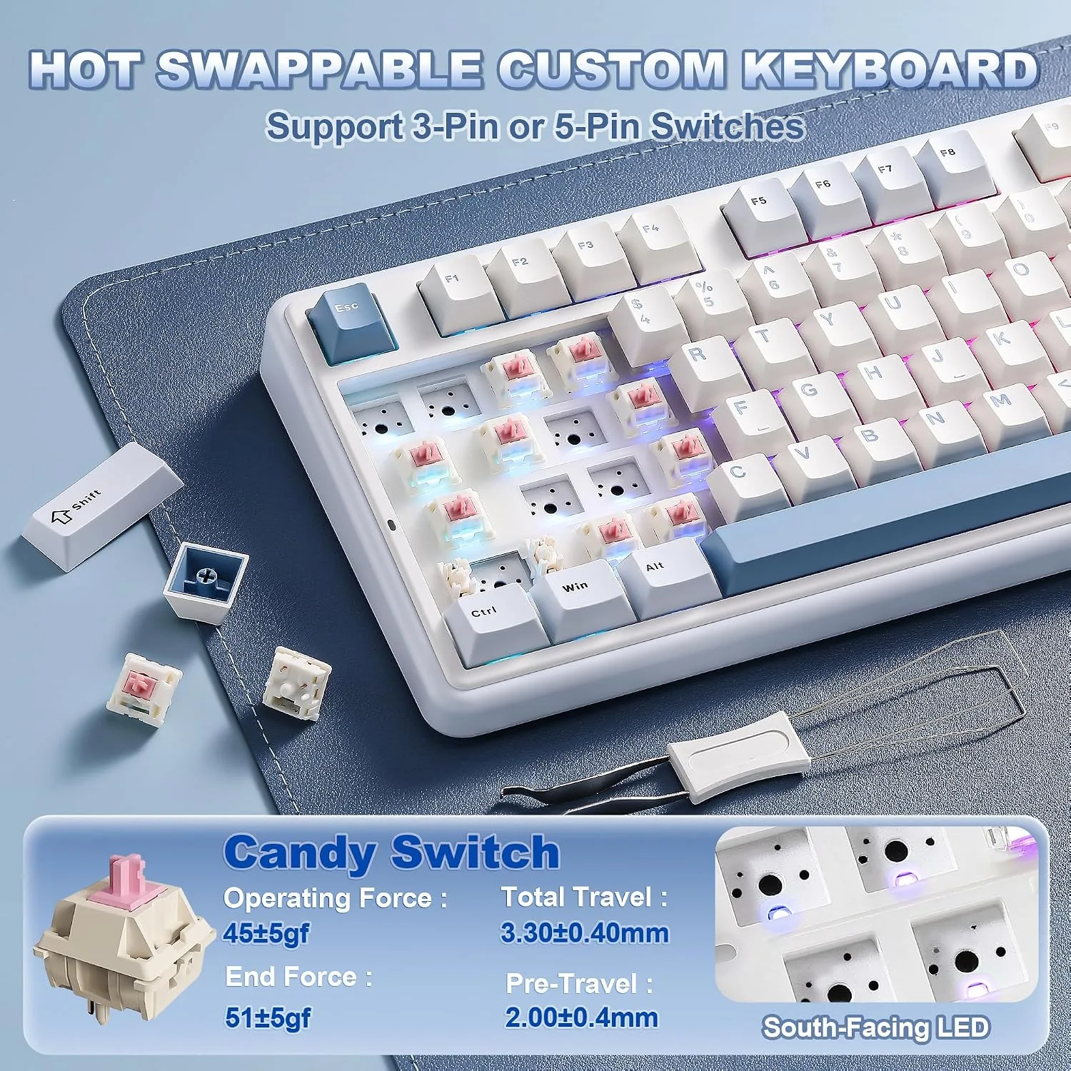 YUNZII B98 PRO 96% Wireless Mechanical Keyboard(Blue, Candy Switch)