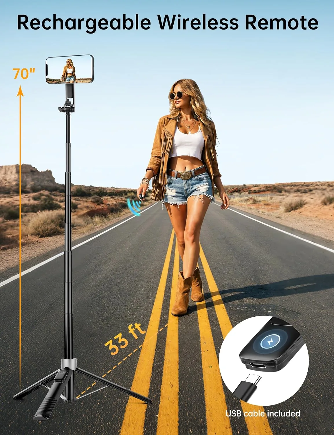 70" Magnetic Phone Tripod, Selfie Stick Tripod for iPhone MagSafe & Camera