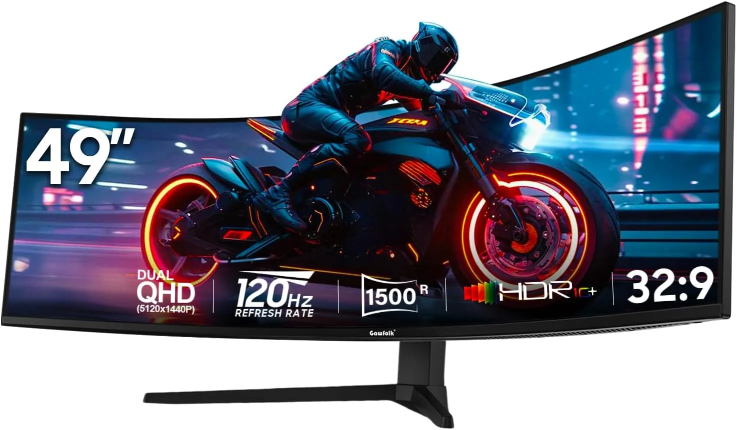 Monitor Curvo para Gaming Gawfolk 49 pulgadas 5120x1440 Dual QHD 120Hz