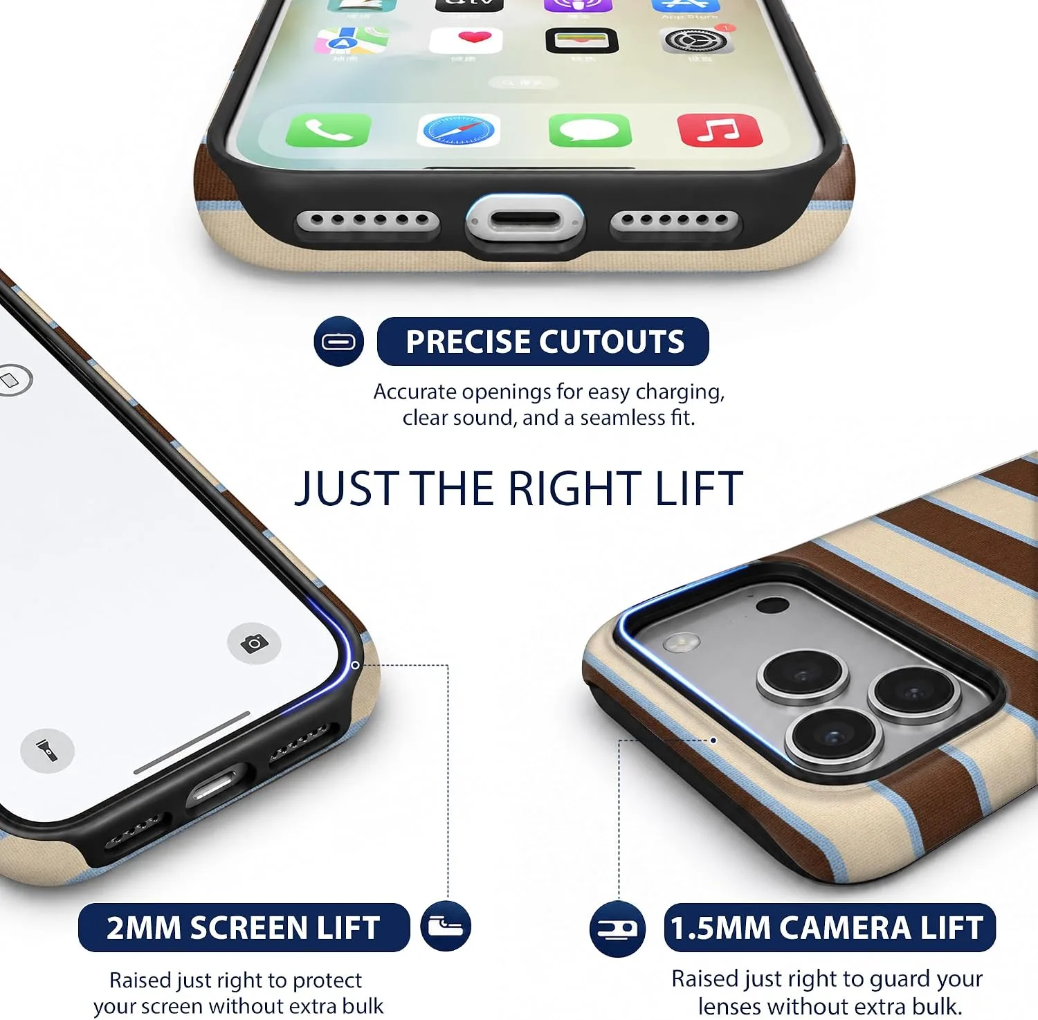 Magnetic for iPhone 17 Pro/18 Pro Brown Striped Phone Case Stripes
