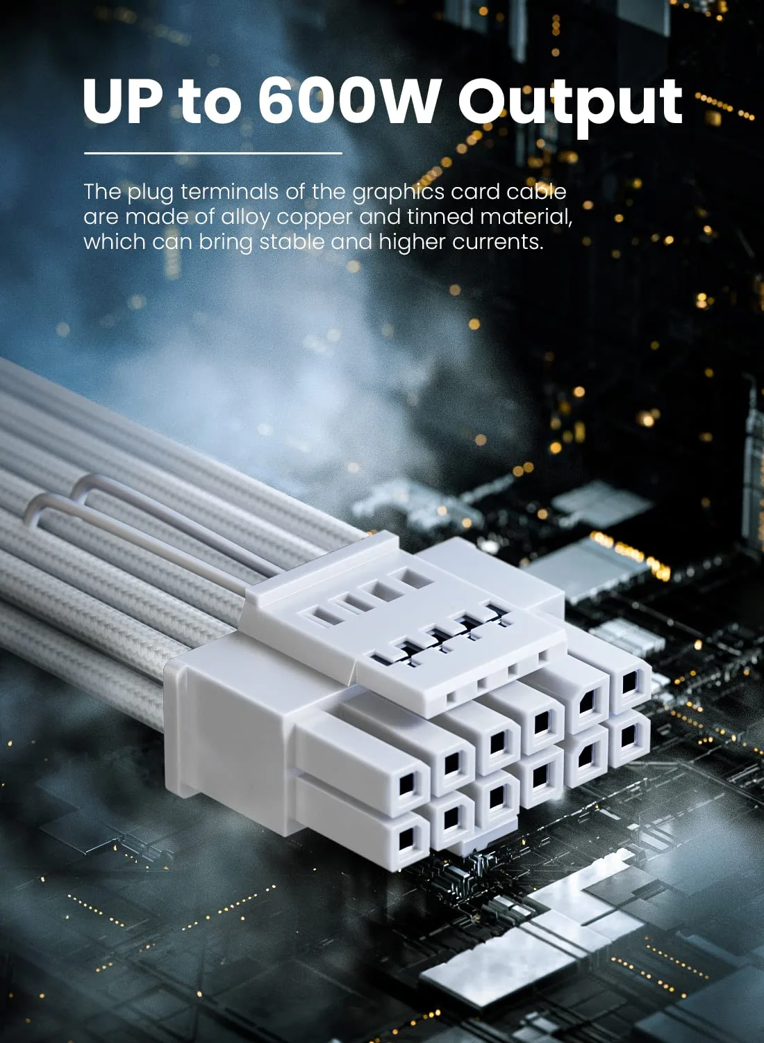 Fasgear 12V-2x6 Adapter Extension Cable, 12VHPWR, PCIE 5.1, White
