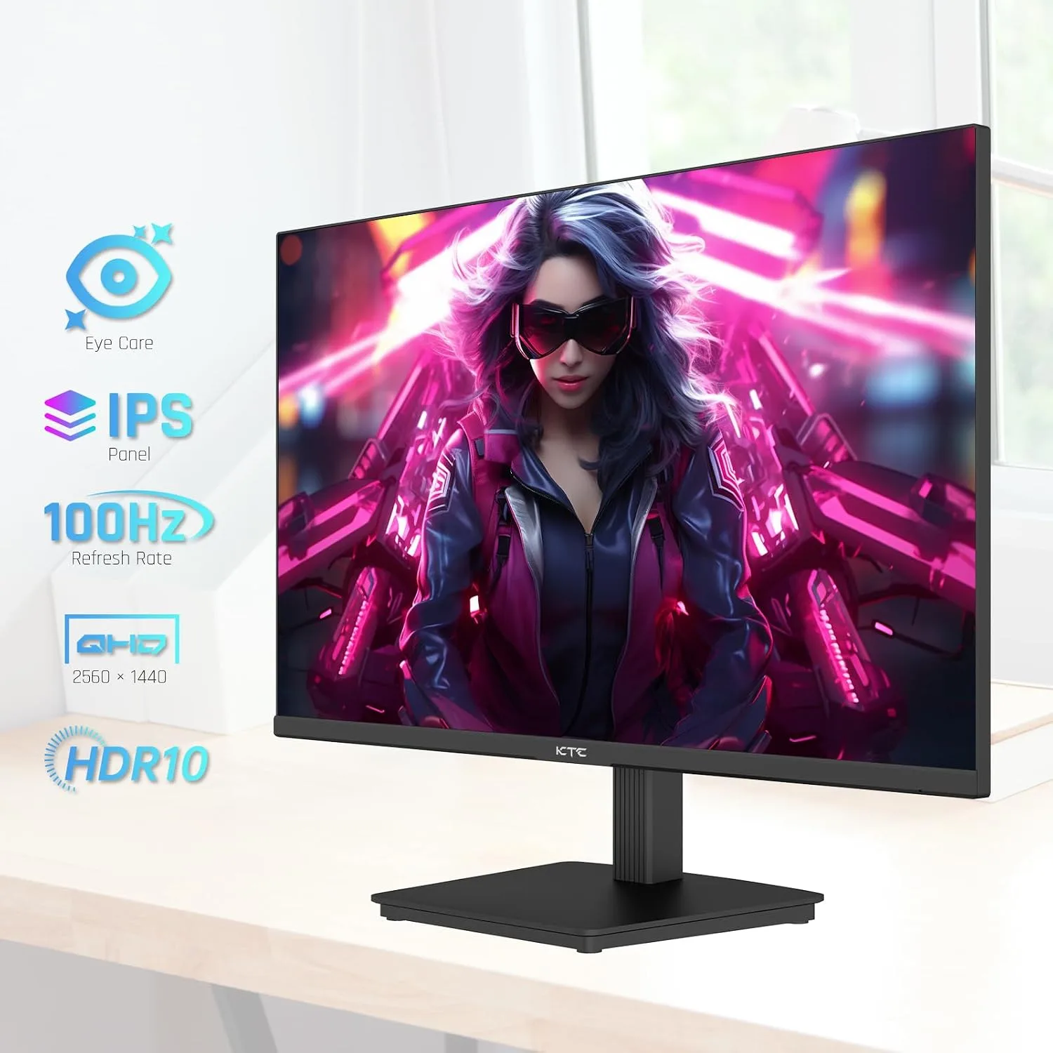 KTC 24 Inch QHD IPS Computer Monitor, 100Hz Zero-Frame 2K for Gaming Office