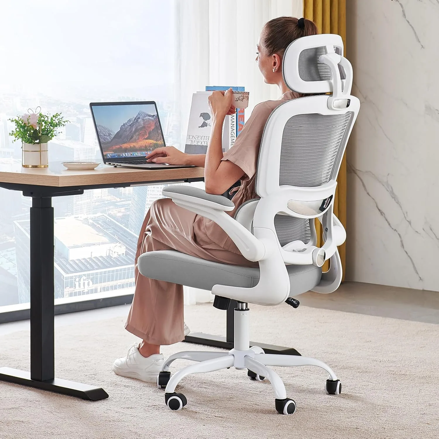 TRALT Office Chair Ergonomic Desk Chair with Lumbar Support White, 1