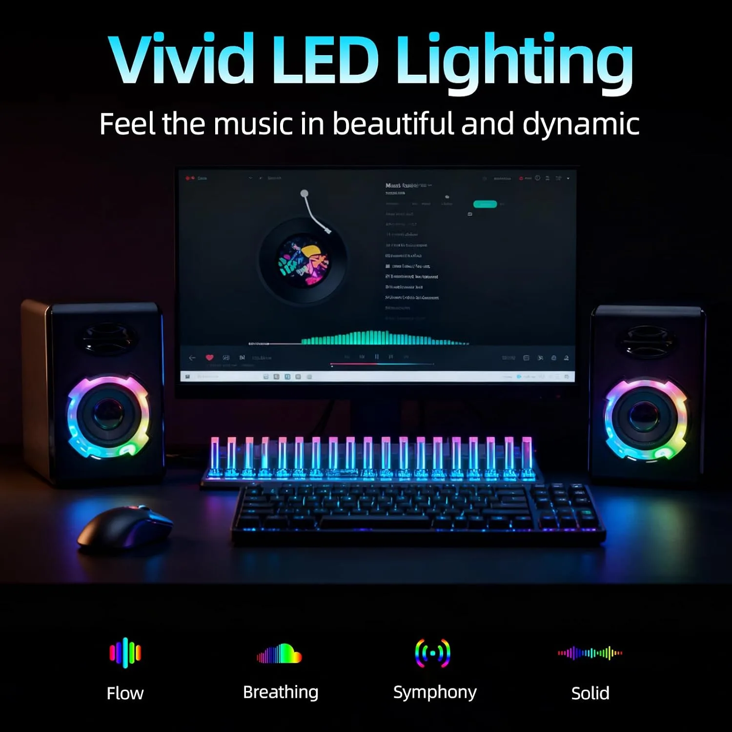 RGB Gaming Computer Speakers, Bluetooth 5.0 USB Powered PC Sound Bar with Dynamic Lighting, Stereo Audio for Desktop PC Laptop Monitor Gaming Setup (Black)