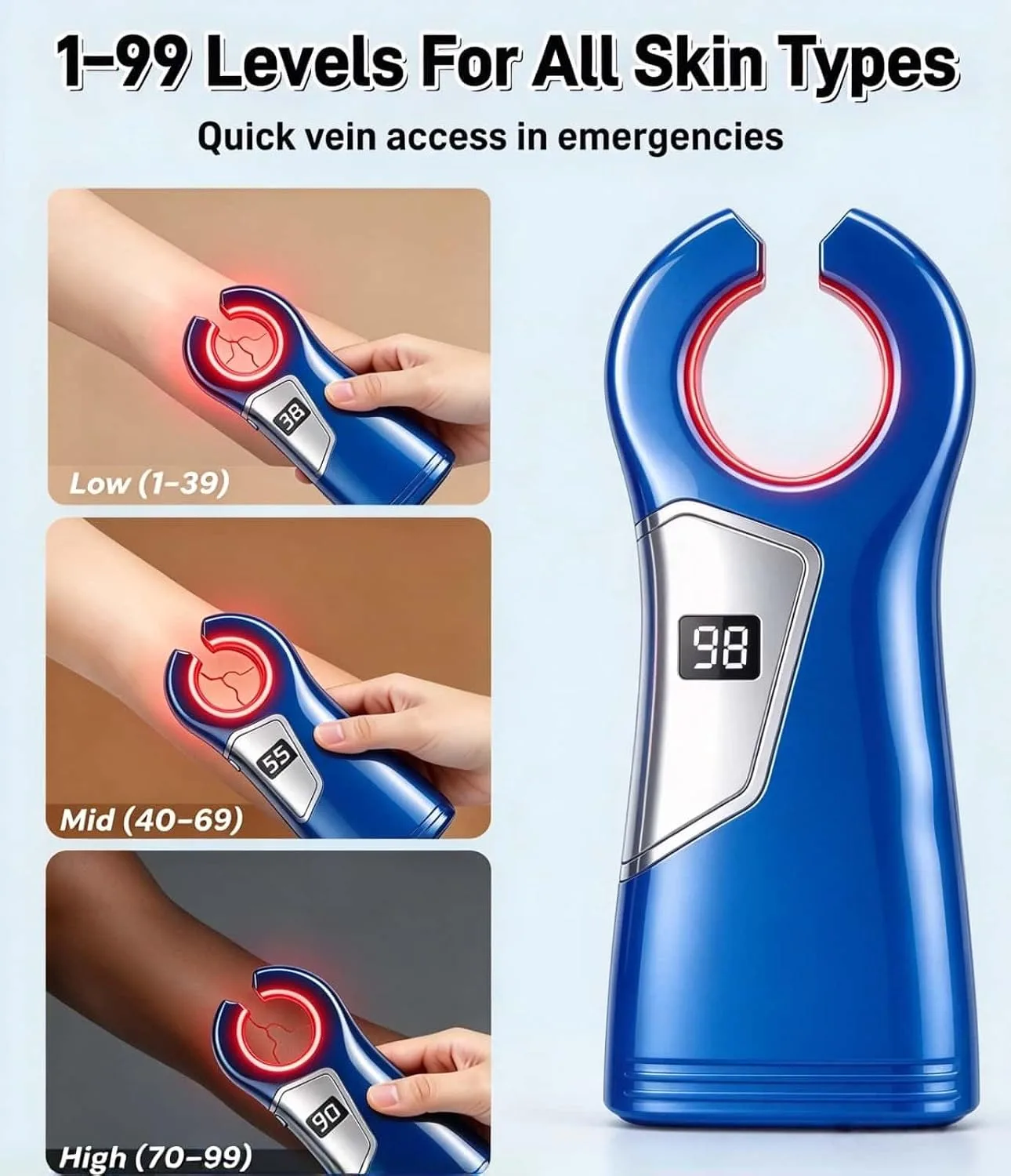 Vein
Finder
Viewer,
99
Levels
for
Different
Skin
Tones
