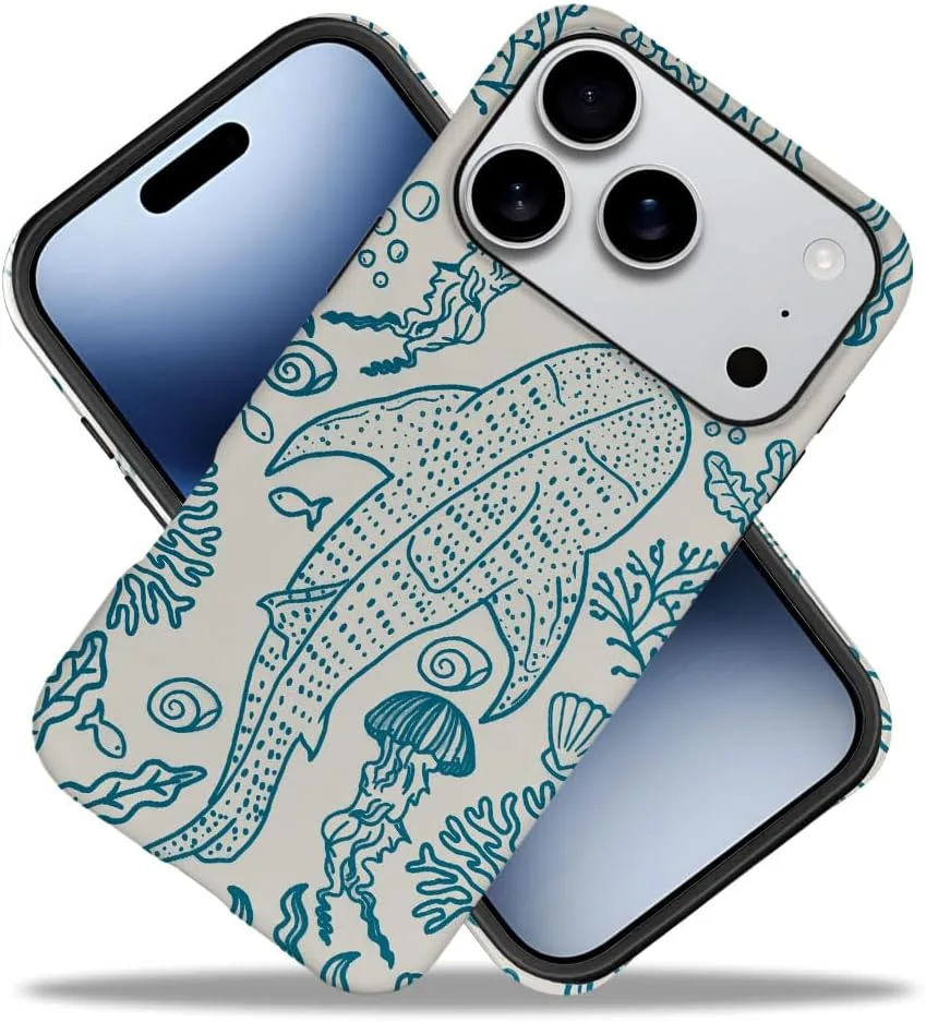 Case Compatible with iPhone 18 Pro/iPhone 17 Pro,Fall Prevention Hybrid 2-Layer Hard Shell Phone Cover for Girls Boys,Oceans Whales Sharks