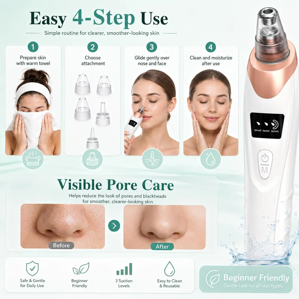 2026 Pore Vacuum, Rechargeable Blackhead Remover Vacuum Skincare - White
