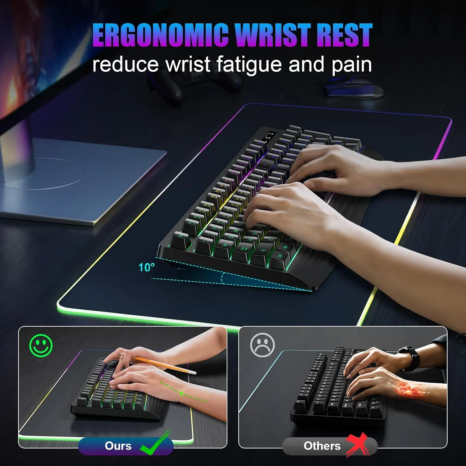 Wireless Gaming Keyboard, RGB Backlit Silent, Full-Size Waterproof Keyboard