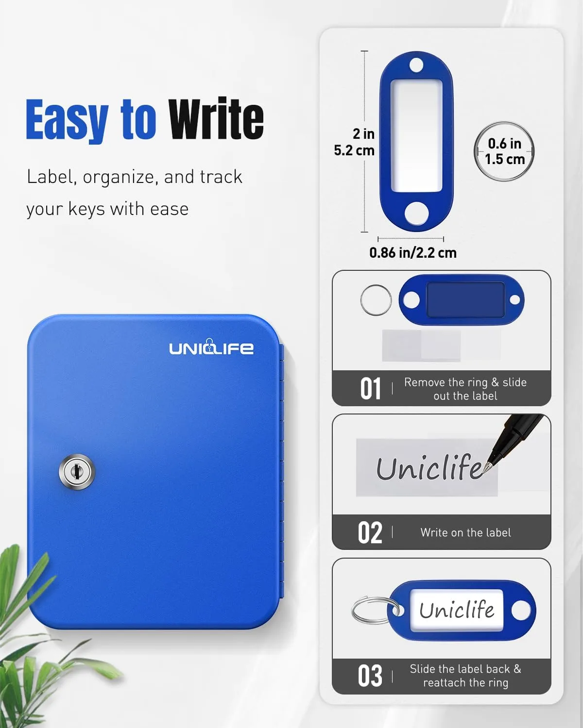 Uniclife 20 Keys Key Lock Box, Wall Mount Key Box, Lock Box for Keys, Key Lockbox with Tags, Key Cabinet, Key Holder Storage Box for Home Office & Company, Blue