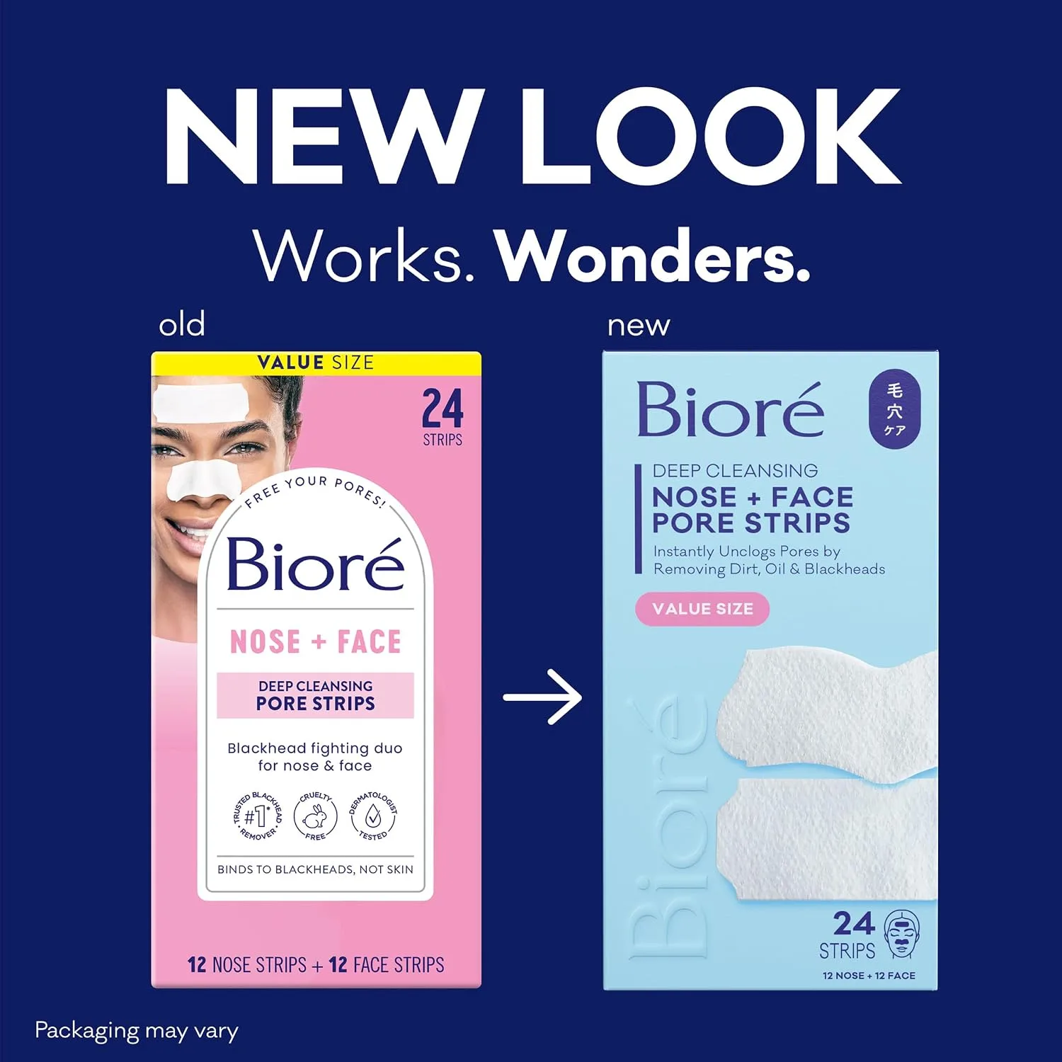 Biore Blackhead Remover Pore Strips, Deep Cleansing, Nose & Face, 24 ct