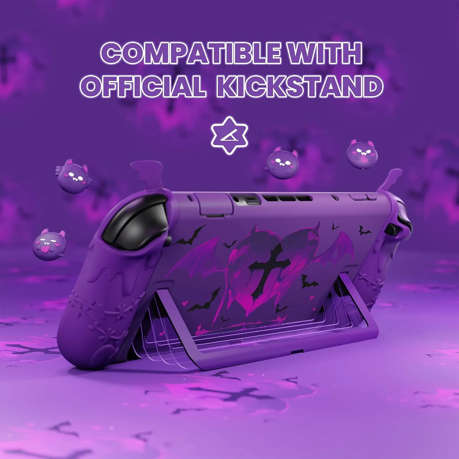 PlayVital Protective Case for Nintendo Switch 2, Kawaii Gothic Imp Series Silicone Grips + Dockable Hard Case Shell for Switch 2 with Thumb Grips & Sticker, Shockproof Protection Cover - Purple