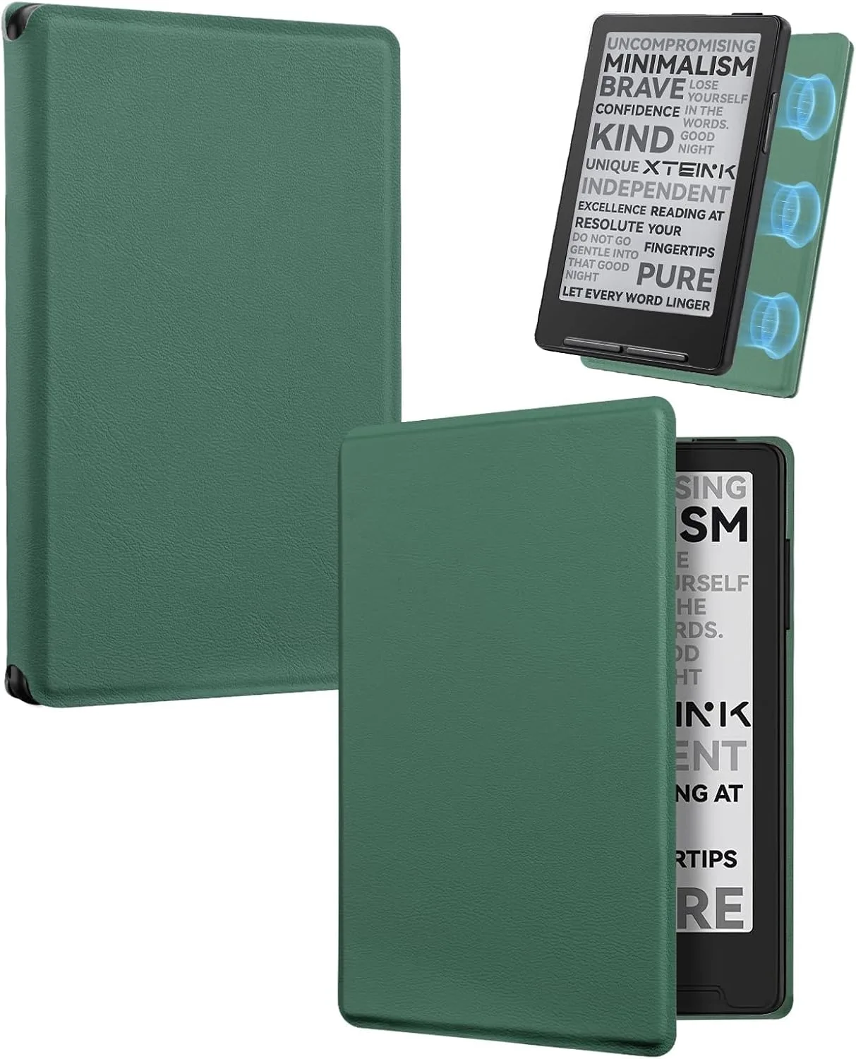 CoBak Magnetic Case for XTEINK X3 eBook Reader, 3.7" Ultra-Lightweight PU Leather Cover(Dark Green)